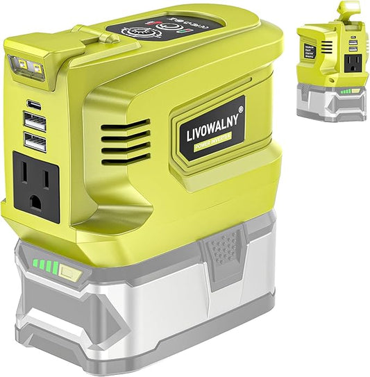 200W Power Inverter Compatible with Ryobi 18V, DC 18V to AC 110-120V Battery Inverter, Portable Power Station Generator, Charger Adapter Battery Powered Outlet with 2 USB Ports & 1 Type-C & 1 AC