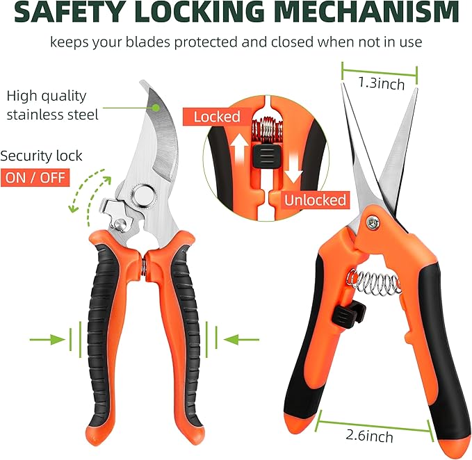 3 Pack Garden Pruning Shears, Stainless Steel Shears, Gardening Shears, Scissors, Garden Clippers, Pruning Snips, Pruning Shears for Gardening Tools(Orange)