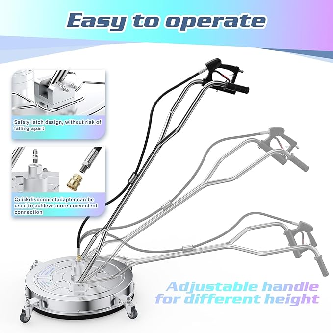 24" Pressure Washer Surface Cleaner with 4 Wheels - Dual Handle Stainless Steel Surface Cleaner with 4 Wheel, Pressure Washer Attachment for Concrete, Patio, Sidewalk, Deck, Driveways