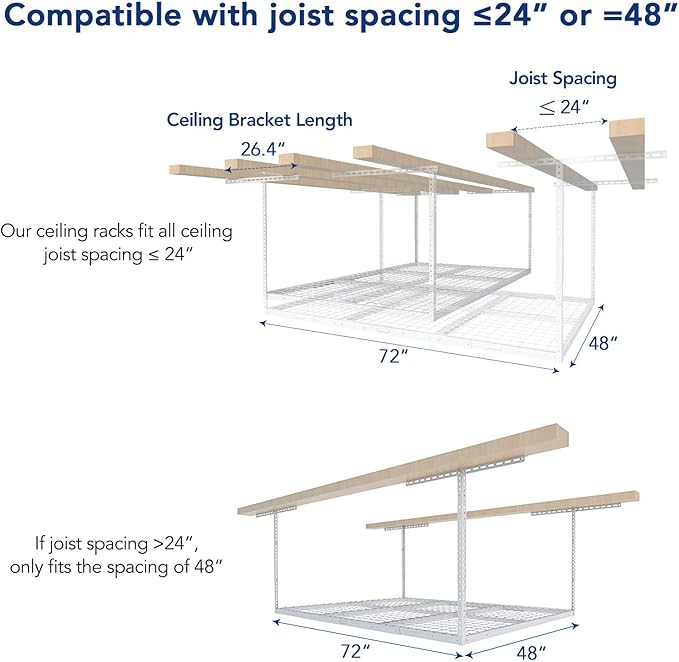 FLEXIMOUNTS 4x6 Overhead Garage Storage Adjustable Ceiling Rack 72" Length x 48" Width x 40" Height, 450lbs Weight Capacity, White