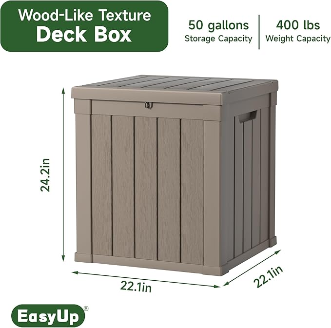 50 Gallon Outdoor Storage Box, Resin Waterproof UV-Resistant Deck Box, Reinforced Stability for Patio, Garden, and Poolside, Striped Gray