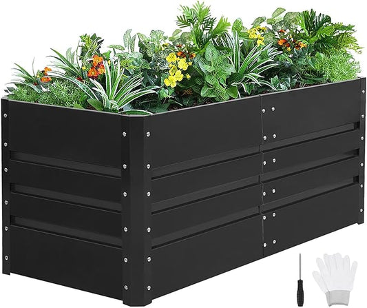 1MORE Raised Garden Bed- 4x2x1.8ft Planter Garden Boxes Outdoor, Raised Beds for Gardening, Large Metal Garden Bed Kit for Vegetables Flower, Deep Root Planter Raised Beds with Tools.Gray