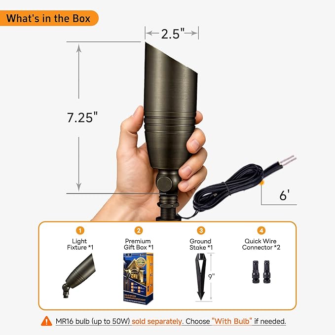 Spot Light Brass - Outdoor Landscape Spotlights LED, 12V Low Voltage Landscaping Uplights Bright, Hard-Wired All Weather Bronze for Backyard Lawn with No Bulbs (8 Pack)