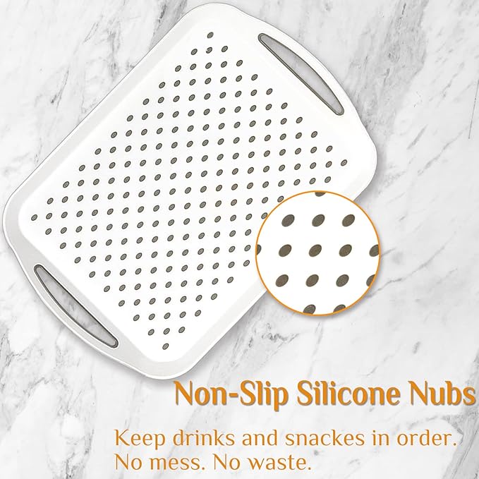 17.7" x 12.5" Anti-Slip Serving Trays with Handles, 3 Pcs X-Large Rectangular Food Serving Tray for Lap, Reusable and Durable Breakfast Tray, White