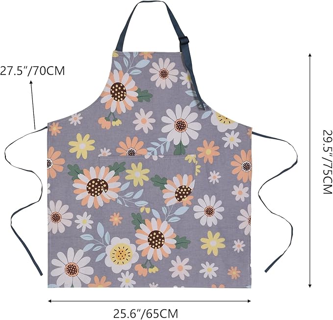 2 Pack Floral Apron for Women with Pockets, Adjustable Cotton Chef Aprons for Kitchen, Cooking, BBQ & Grill