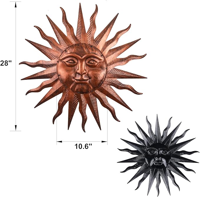Metal Sun Wall Art Decor-3D Sun Wall Decor Sculpture,Sun Wall Art Decoration Hanging for Outdoor Indoor Garden Farmhouse Yard Patio Living Room Bedroom,28" Large Outdoor Indoor Metal Wall Art