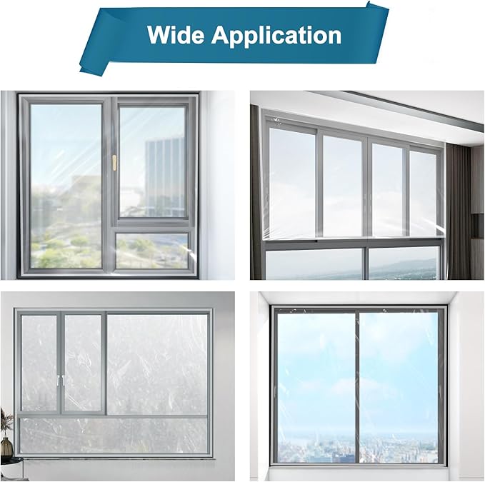 2 Pack Window Insulation Kit, Plastic Window Covering 62 Inch Wide × 393 Inch Length with Double-Sided Tape, Insulator Seal Kit for 20-3'x5' Windows Winterizing for Winter, 2 Roll Clear