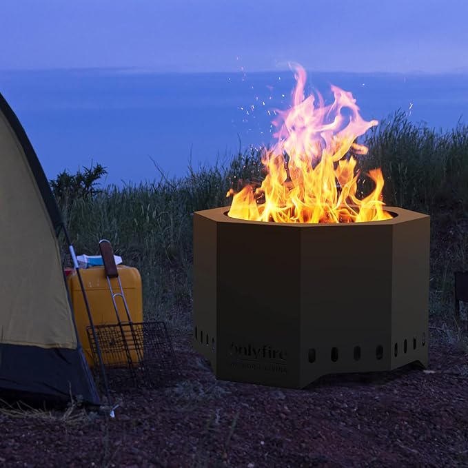 Onlyfire Wood Burning Fire Pit with Ash Pan, 24 Inch Portable Outdoor Bonfire Firepit for Camping Tailgating Patio Backyard Party Outside, Smokeless Wood Fire Fireplace, Modern Black FP013