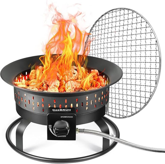 19″ Outdoor Portable Propane Fire Pit with Grill Grate, Cover&Carry Handle,Fireplace,60,000 BTU Propane Firepit,Portable Gas Fire Pit for Outside Patio, Camping,RV, Smokeless Gas Firebowl