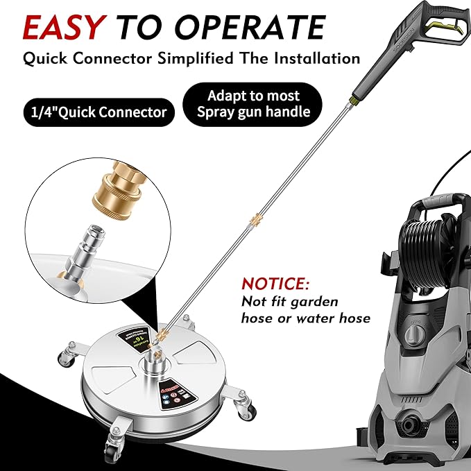 16" Pressure Washer Surface Cleaner Pro with 4 Wheels, Stainless Steel Surface Cleaner for Pressure Washer, 2 Extension Wands, Power Washer Surface Cleaner for Concrete Driveway, 3000 PSI