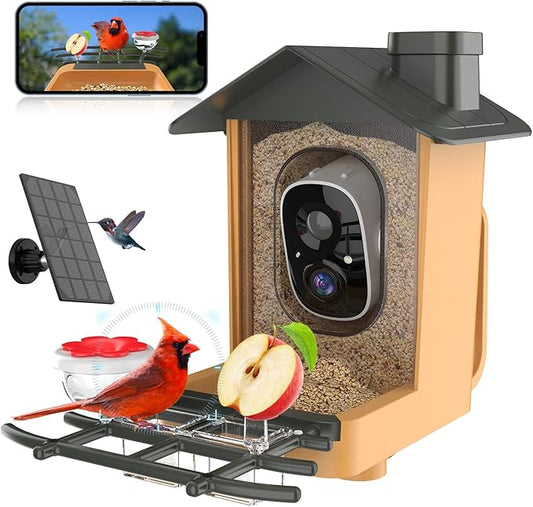 Bird Feeder with Camera 2K HD Video AI Identify Species Solar Powered IP65 Waterproof Bird Camera Auto Capture Real Time View & Notifications Gift for Parents & Children