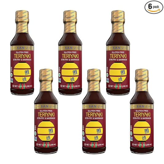 San-J - Gluten Free Teriyaki Sauce - Well-balanced Sauce for Cooking - Non-GMO - 10 oz. Bottles - 6 Pack