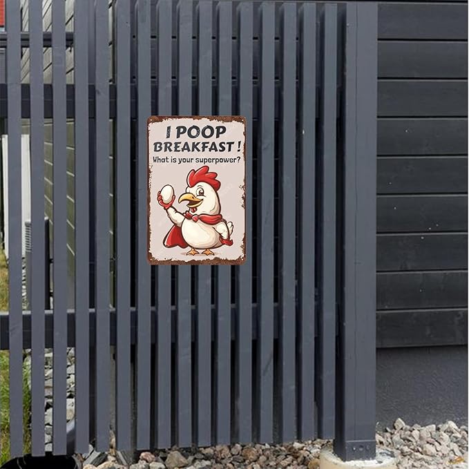 Metal Signs I Poop Breakfast What Is Your Superpower Chicken Farm Sign Vintage Aluminum Sign for Home Office Kitchen Bar Cafe Garden Wall Decor 12x8 Inch