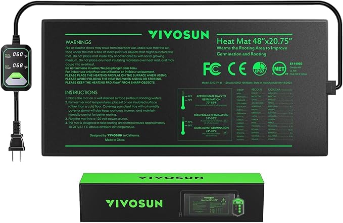 VIVOSUN 48"x20.75" Seedling Heat Mat with Built-in Temperature Controller, UL & MET-Certified Waterproof Plant Heating Pad for Germination, Hydroponics, Brewing, Breeding, and Greenhouses