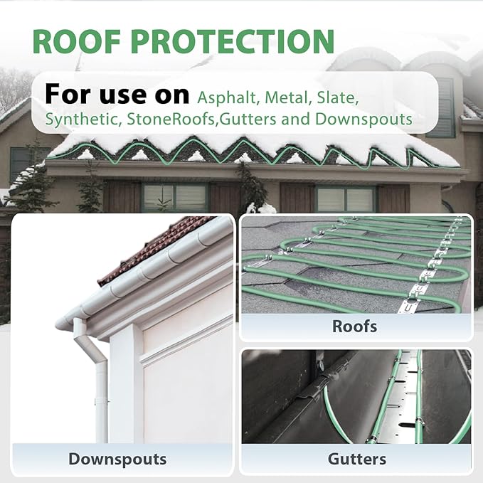 HEATIT Heat Tape for Water Pipe Freeze Protection Self-Regulating Heat Cable for Metal And Plastic Pipes Roof & Gutters De-Icing Heating Trace Tape Anti-Freeze Pipe Heater System 6ft Lighted Plug 12FT