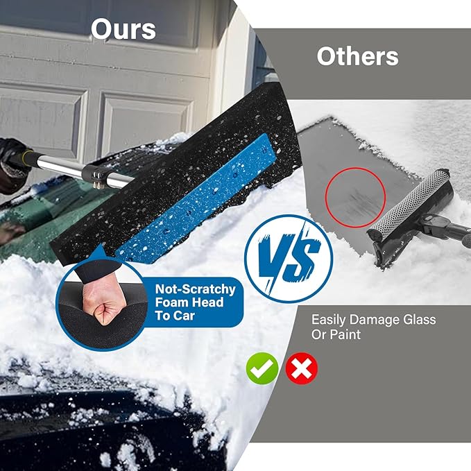Snow Broom for Car, 33" to 81" Snow Brush for SUV Truck Car Windshield No-Scratch Snow Removal Telescopic Extension Pole with Push/Pull Foam Head with Comfort Foam Handle