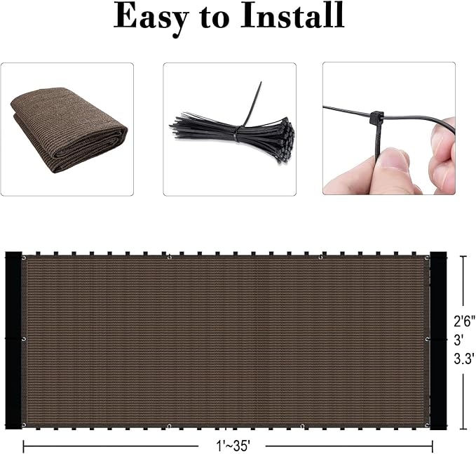 SUNLAX 3'x10' Brown Balcony Privacy Screen Fence Windscreen Cover Fabric Shade Netting Mesh Cloth with Grommets UV Protection for Patio, Backyard, Porch, Railing Shield 90% (We Make Custom Sizes)