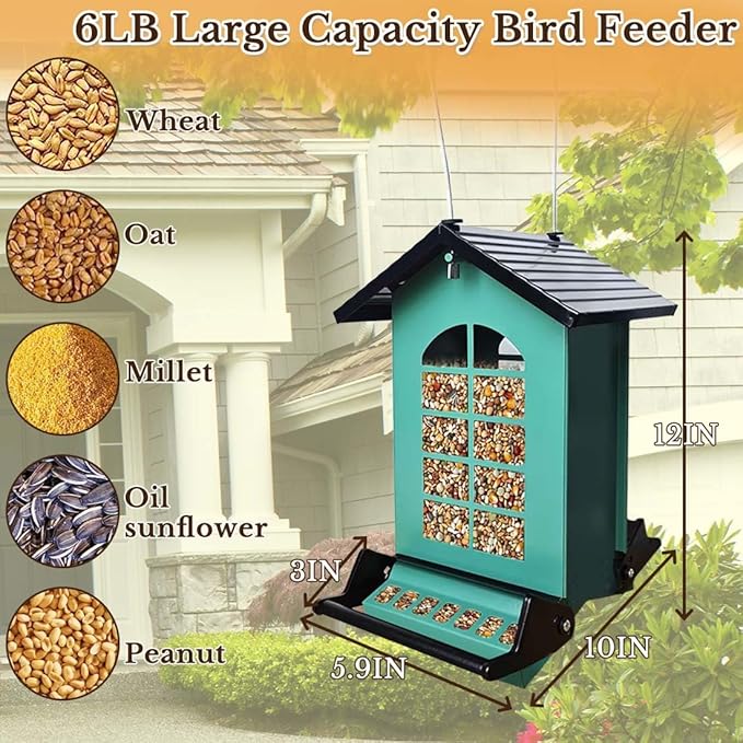 Bird Feeder Squirrel Proof, Hanging Metal Bird Feeders for Outdoors, 6LBS Large Capacity Weight-Activated Perches Wild Birdfeeder for Blue Jay, Cardinal, Garden