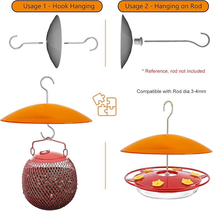 8" Mini Rain Cover for Bird Feeder/House - Orange Yellow Small Protective Dome Guard Against Rain/Snow/Sun - Dia. 20CM