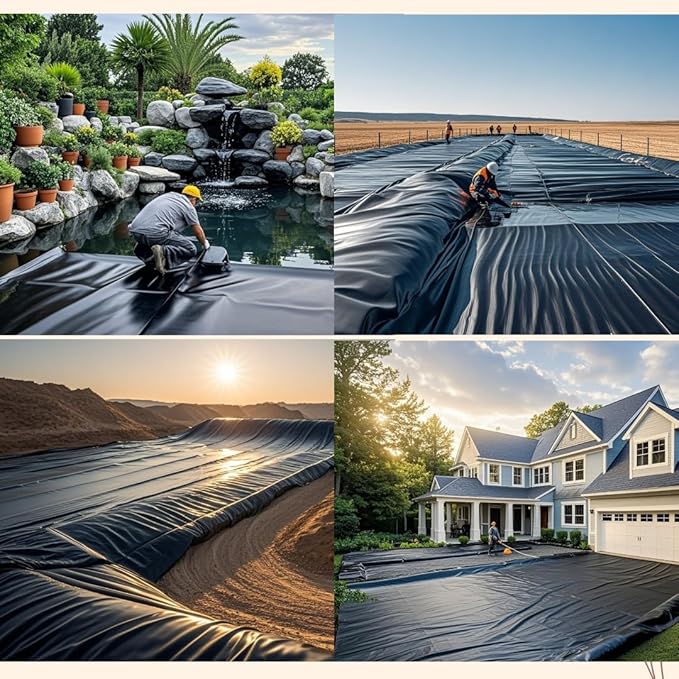 Pond Liner 13x 13ft 20mil Pond Liners for Outdoor Ponds，Waterproof Liner for Fish Ponds for Outside、 Pool、Water Features、 Fountains、Waterfall and Water Gardens，Pond kit，Black