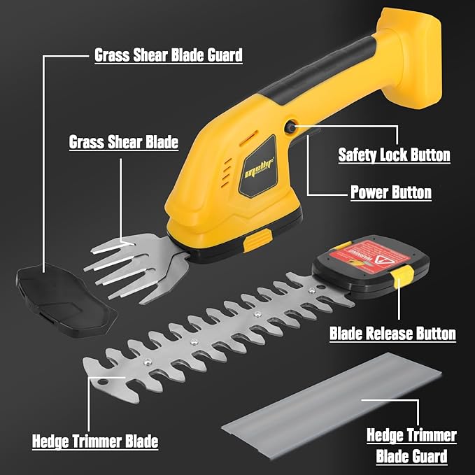 2-in-1 Cordless Grass Shear & Hedge Trimmer Compatible with Dewalt 20V Battery Handheld 4" Grass Cutter & Electric 8" Shrubbery Trimmer for Yard, Lawn, Garden, Shrub (Tool Only)
