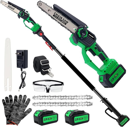 2-in-1 Electric Pole Saw for Tree Trimming, Cordless Pole Saw & 8'' Mini Chainsaw with Extension Pole, 2*21V 4.0 Ah Electric Handheld Chain Saw with Rechargeable Batteries for Wood Ranger,Senior,Women