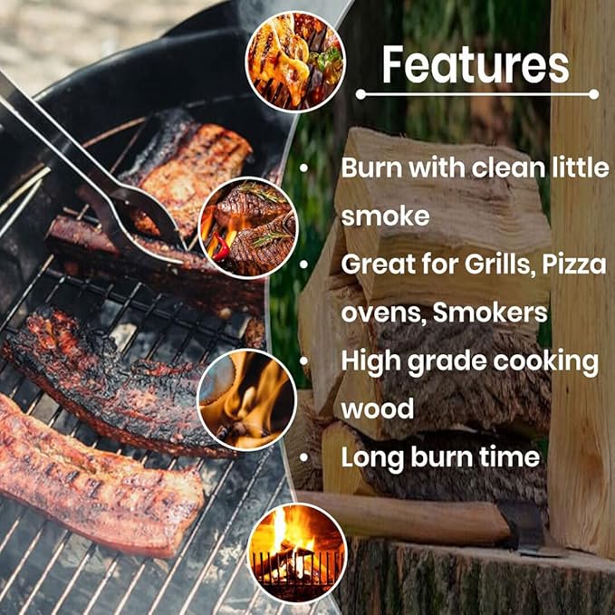 Old Potters Kiln Dried Firewood - Hickory, 1100 Cu. in, 16-18 Logs ~ 8" x 2.5" Logs. Cooking Wood for Grilling, Smoking, and Firepits, Hickory.