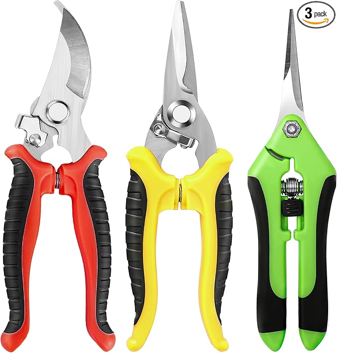 3 Pack Garden Pruning Shears, Stainless Steel Shears, Gardening Shears, Scissors, Garden Clippers, Pruning Snips, Pruning Shears for Gardening Tools (Multicolor)