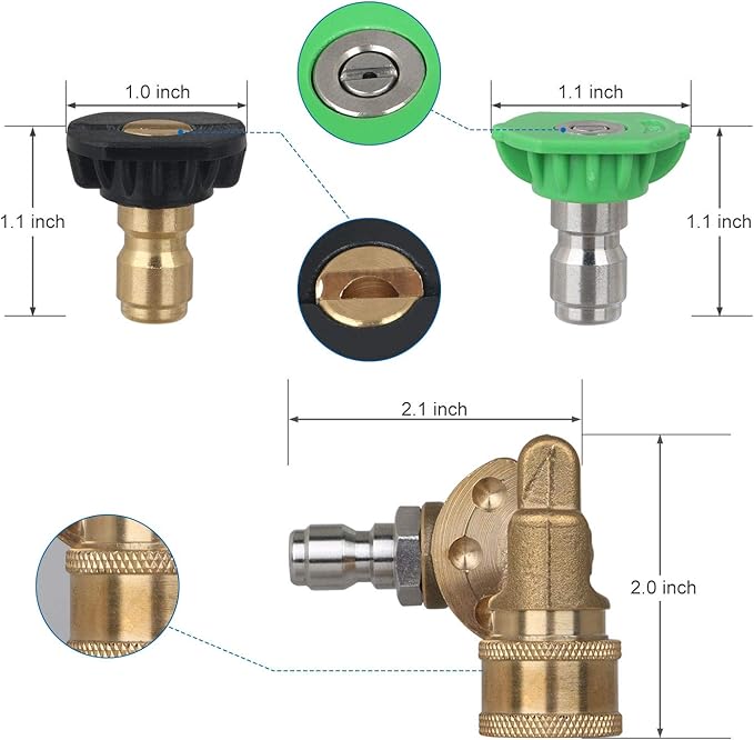 STYDDI Pressure Washer Quick-Connect Pivoting Coupler Kit, 7 Pack Power Washer Nozzle Tips and Quick Connect Pivot Adapter Coupler with 5 Different Angles, 1/4 inch, 2.5 GPM, 4500 PSI