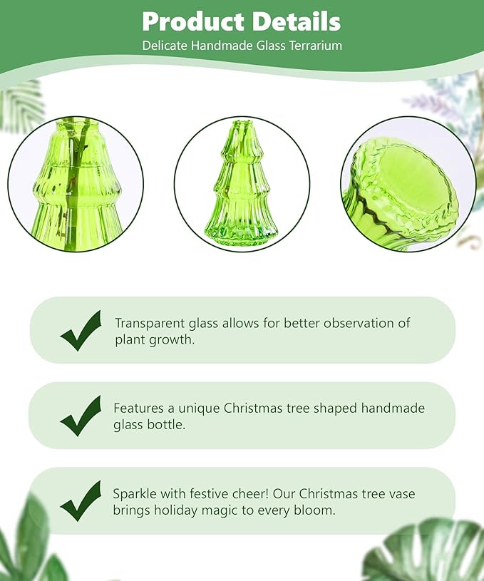 Nacome 3Pcs Tree-Shaped Glass Plant Terrarium,Planter Propagation Station Christmas Tree Decorations for Hydroponics Home Office, Unique Gifts for Plant Lovers Women Mom(Green)