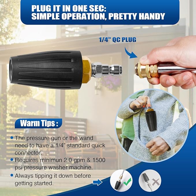 MEKOH 4000PSI Turbo Nozzle Universal Pressure Washer Nozzle Tips Rotating Nozzle 2.6 Orifice Power Washer Nozzle Accessories 2.6GPM Spray Nozzle for Concrete, Driveway, 1/4'' Quick Connect Attachment