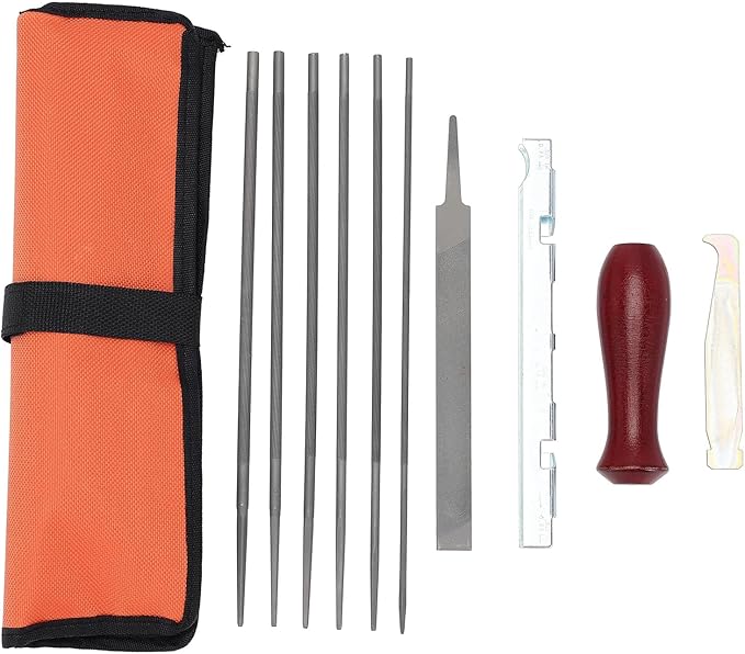 12 Pack Chainsaw File, Chain Saw Sharpener Tool, 5/32", 3/16", 7/32", 1/8", 11/64", 13/64" Round Chainsaw Sharpening, 6 Inch Flat File,Depth Gauge,Quick Check Gauge