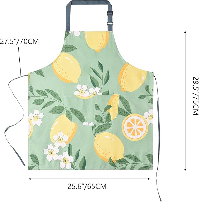 2 Pack Floral Apron for Women with Pockets, Adjustable Cotton Chef Aprons for Kitchen, Cooking, BBQ & Grill
