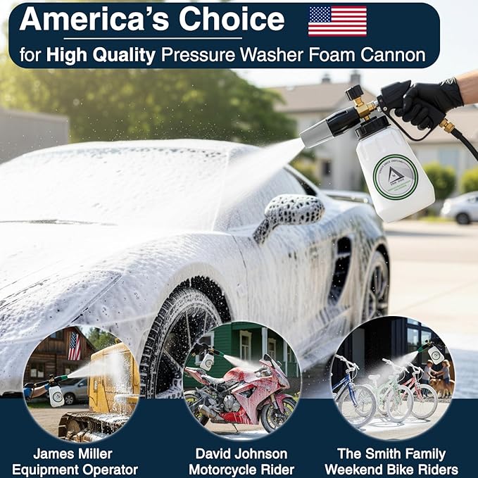 Foam Cannon for Pressure Washer, 1.1mm Orifice, 1000-4000 PSI, 1/4 Inch Quick Connector, Wide Neck and Adjustable Spray, Heavy Duty Car Snow Foam Blaster for Superior Foaming & Deep Clean, Grey