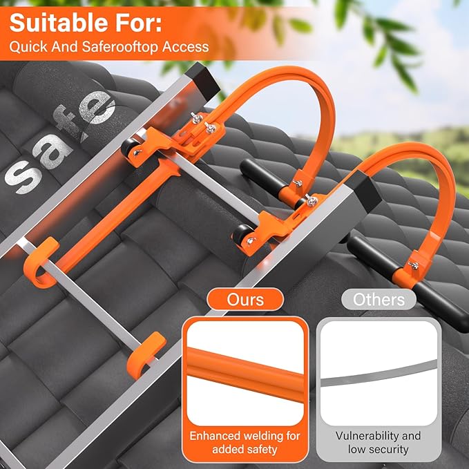 2 Pack Ladder Hooks for Roof Ridge with Wheel,Heavy Duty Ladder Roof Hook with Rubber Grip T-Bar,Upgrade Load-Bearing Steel Bars Extension Ladder Stabilizer for 500 lbs Weight (Patent Pending)