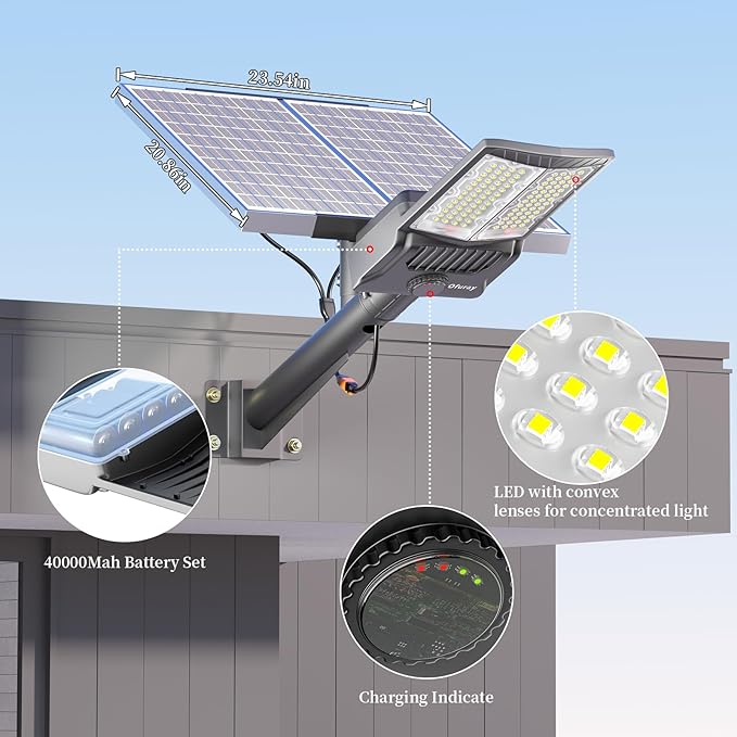 Ofuray Of-8800W Solar Street Lights Outdoor,IP67 Solar Security Flood Lights Parking Lot Commercial with Motion Sensor, 6500k Led Dusk to Dawn with Remote Control for Street,Park,Barn