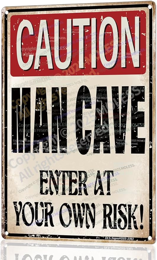 'Caution: Man Cave - Enter at Your Own Risk!' Funny Man Cave Decor for Men | 12x8″ Durable Vintage Metal Man Cave Signs Wall Decorations for Basement/Garage/Mancave, 2361