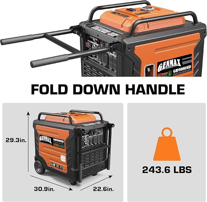 GENMAX Portable Generator, 9000W Super QuietDual Fuel Portable Engine with Parallel Capability, Remote/Electric Start, Ideal for Home backup power.EPA Compliant (GM9000iED)