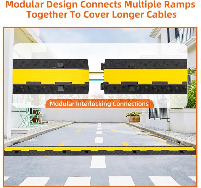 2 Channel 3 Pack Cable Protector Ramp Traffic Wire and Hose Ramp Cord Cover Heavy Duty Channels 11,000 lbs Load Capacity Cable Wire Ramps Speed Bump Driveway Cable Protective Cover
