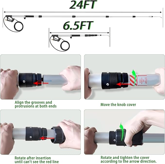 24ft Pressure Washer Extension Wand with Brush Gutter Cleaner Heavy Duty Telescopic Power Washer Wand Spray Gun Extension Pole Lance