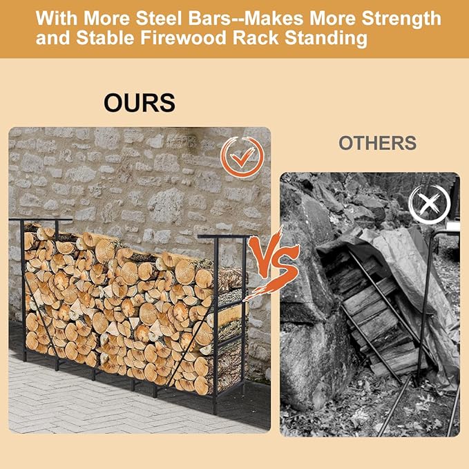 Vailge Firewood Rack Outdoor 6FT with Waterproof Firewood Carrier Bag, Adjustable Heavy Duty Steel Firewood Holder Storage, Log Rack for Fireplace, Fire Pit, Backyard, Camping
