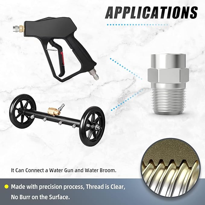 25 Degree Surface Cleaner Tips, 1/4 Inch NPT Male, 2.5 Orifice, 4000 PSI Threaded Spray Nozzles, Replacement for Water Gun, Water Broom and Surface Cleaner (2-Pack)