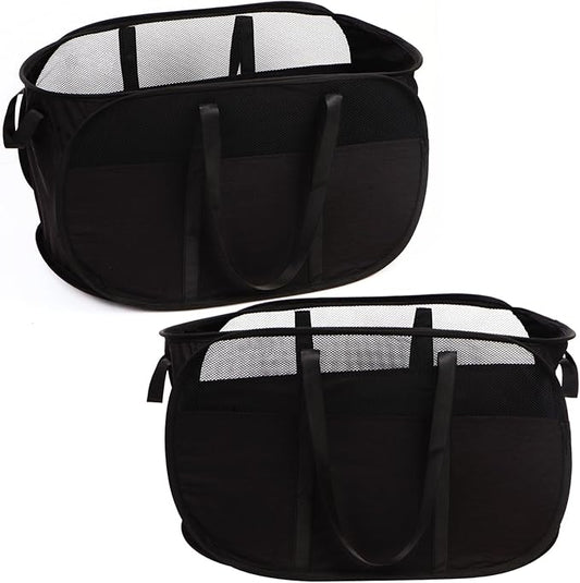 2 Pcs Collapsible Laundry Baskets, Tear Proof Pop Up Laundry Hamper with Dual Handles, Durable Foldable Laundry Basket, Easy to Carry Laundry Hamper for Home, Laundry Room, Bedroom, Dorm, Travel Black