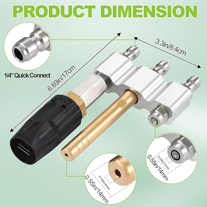 3 in 1 Downstream Soft Wash Chemical Nozzle, M5 Twist Nozzle Shooter Tips, 0-60°Adjustable Spray Pattern, for 1700-6000PSI, 3-7 GPM Pressure Washer, with 1/4 inches Quick Connect