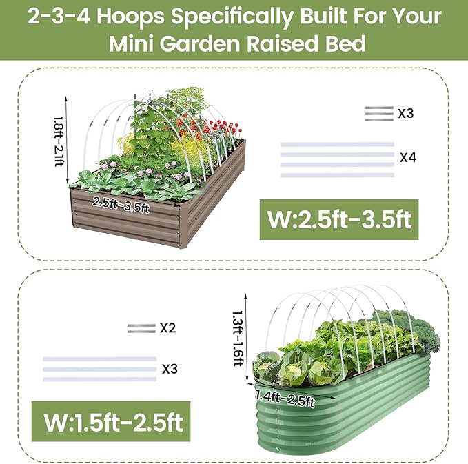 Greenhouse Hoops 60pcs, Sunwuk Garden Hoops for 1-3.5ft Wide Raised Bed, 15 Sets of 5.6ft Long Super Bendable Fiberglass Support Hoops Frame, Mini Greenhouse Flat for Row Cover (S Size)