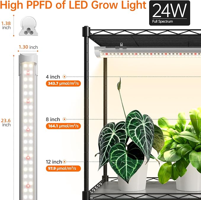 Indoor Greenhouse with Grow Light, Plant Stand with 4 Pack 24W Full Spectrum Plant Lights , Plant Shelf with Tent for Indoor Plant, Seed Starting, Seed Tray, 29.5"x13.8"x59"