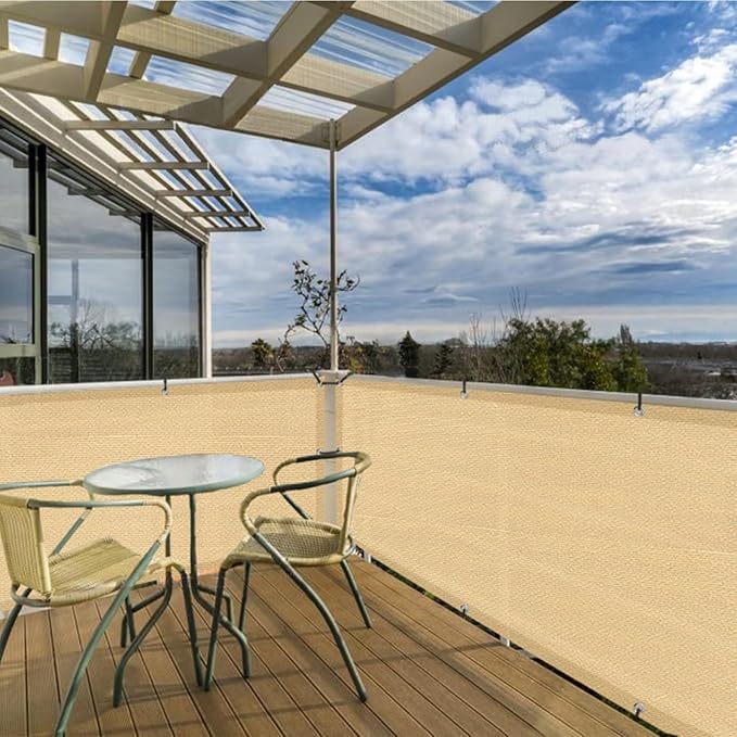 SUNLAX 3.3'x19.7' Sand Balcony Privacy Screen Fence Windscreen Cover Fabric Shade Netting Mesh Cloth with Grommets UV Protection for Patio, Backyard, Porch, Railing Shield 90%