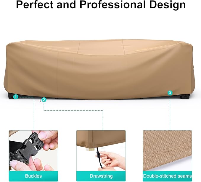 Patio Furniture Set Cover Waterproof, Heavy Duty Funiture Covers for Outdoor Sectional Sofa Set Wicker Rattan Table Chair Rectangular,108"L×82"W×28"H,Brown