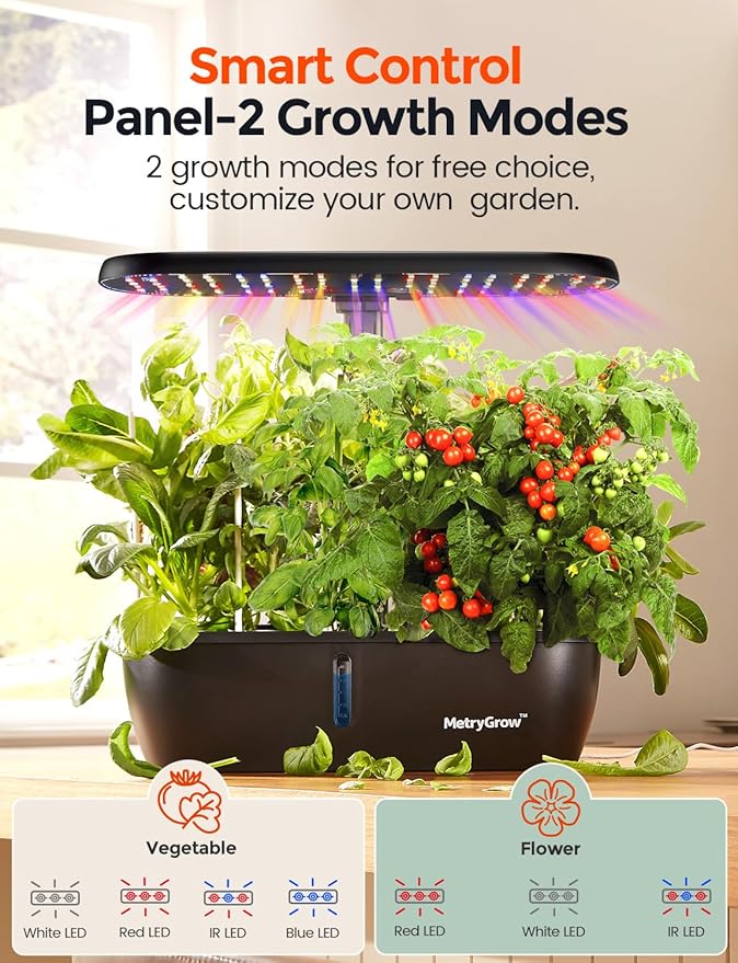 MG-15 Hydrophonic Growing System Kits, Smart Indoor Garden with 24W Grow LED Light Full Spectrum, 15 Pods Herb Garden Planter Indoor Gardening for Gifts, Kitchen