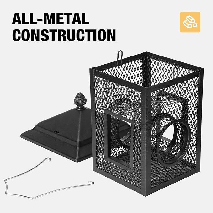 Veehoo Metal Bird Feeder for Outdoors Hanging, Fly Through Wild Birdfeeder Outside, Finch Cardinal Chickadee Feeders for Peanut Sunflower Seed, Black